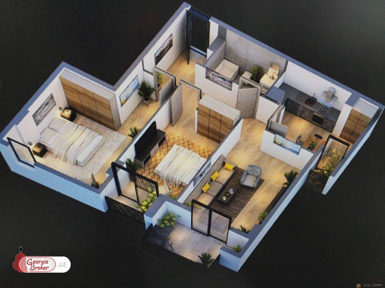 იყიდება ახალი აშენებული 3 ოთახიანი ბინა